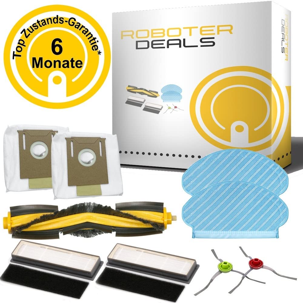 Zubehör Set (Ersatzteile) für Ecovacs Deebot T9 Plus (2X Staubbeutel, 2X Pad, 2X Filter, 2X Seitenbürsten, 1x Hauptbürste) Staubsaugroboter mit Absaugstation