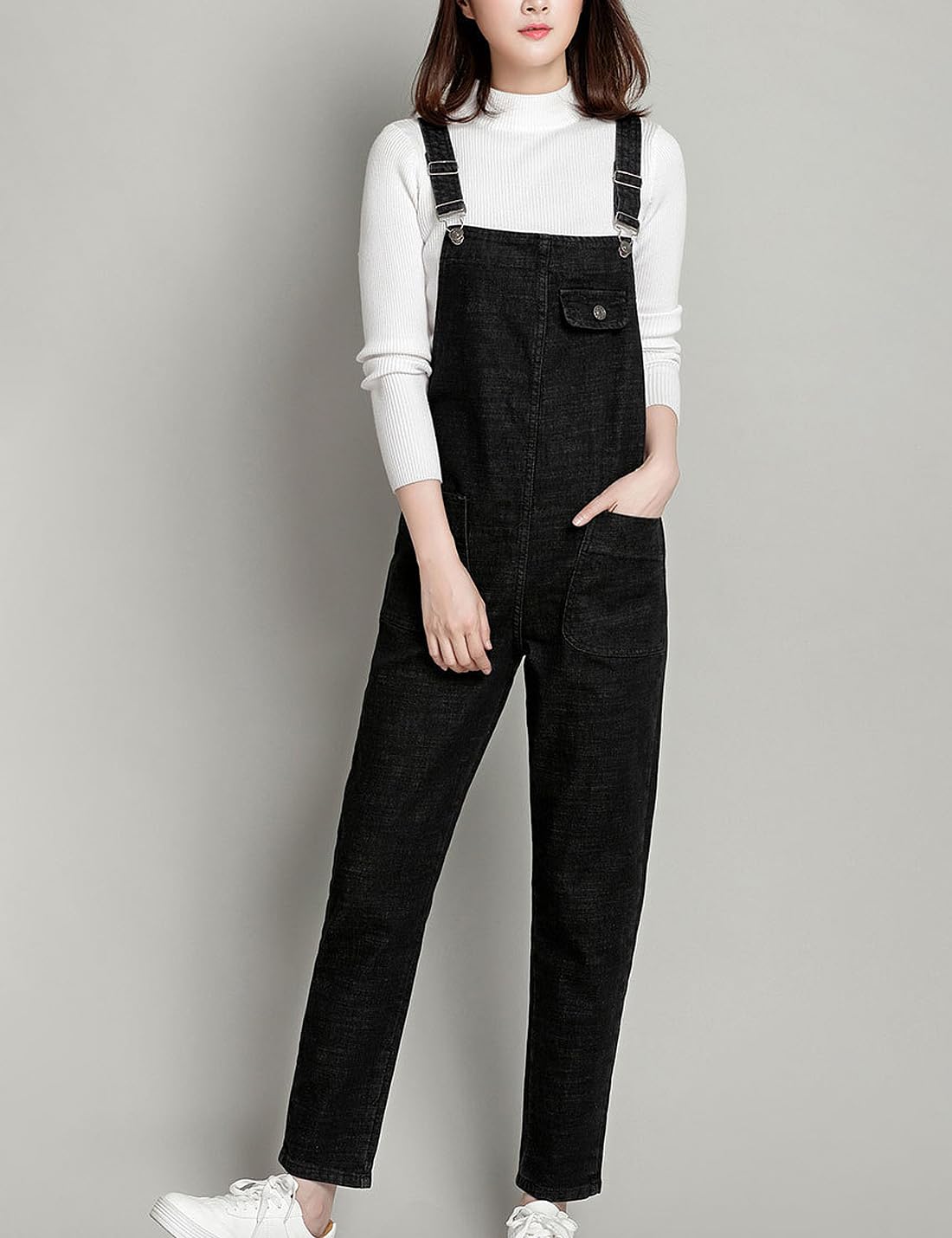 Salopette décontractée pour femme - En denim - Réglable - Combinaison sarouel, Noir , XXL
