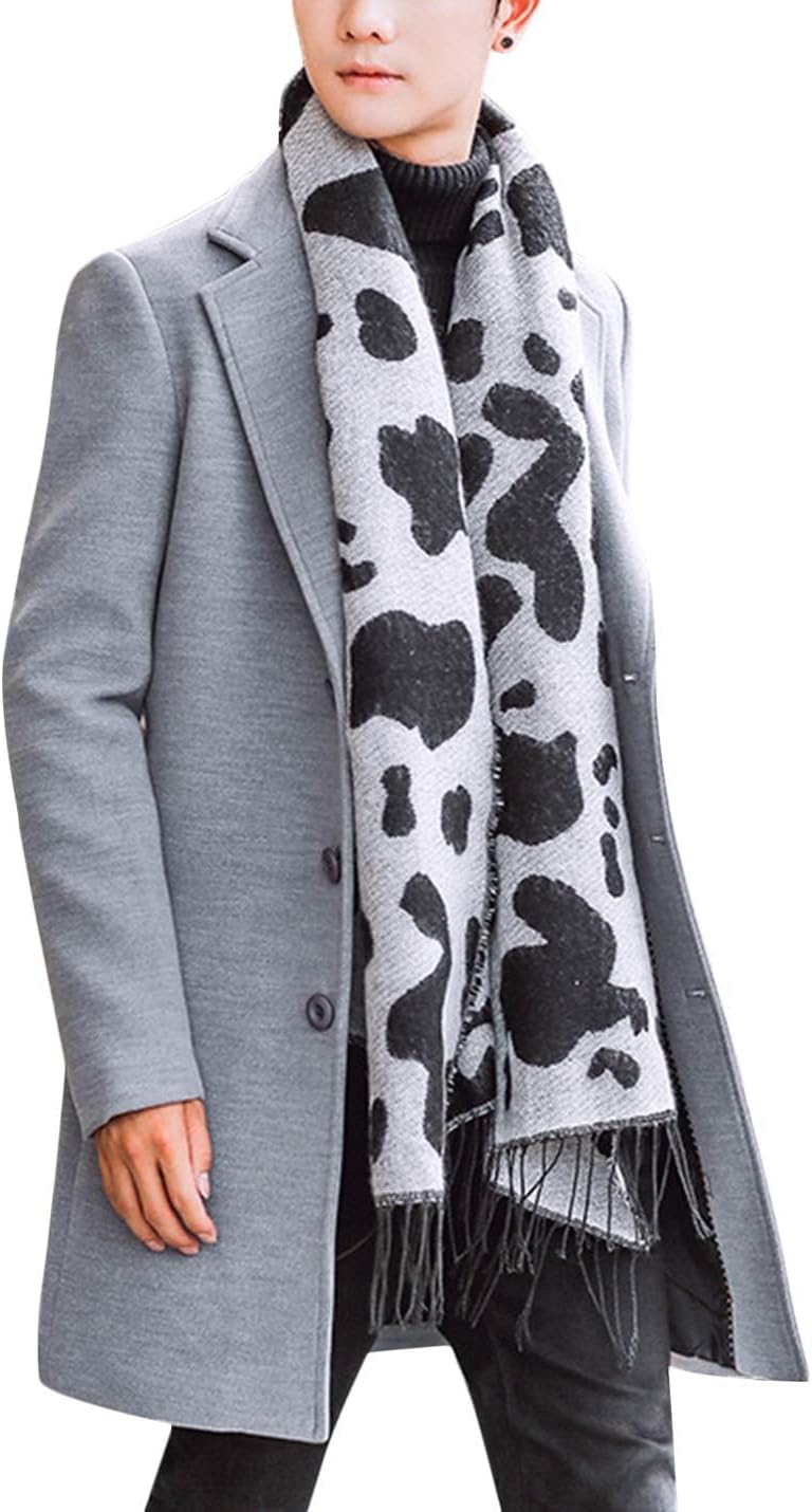 Springrain Men's Wool Blend Pea Coat Notched Collar Single Breasted Overcoat Warm Winter Trench Coat