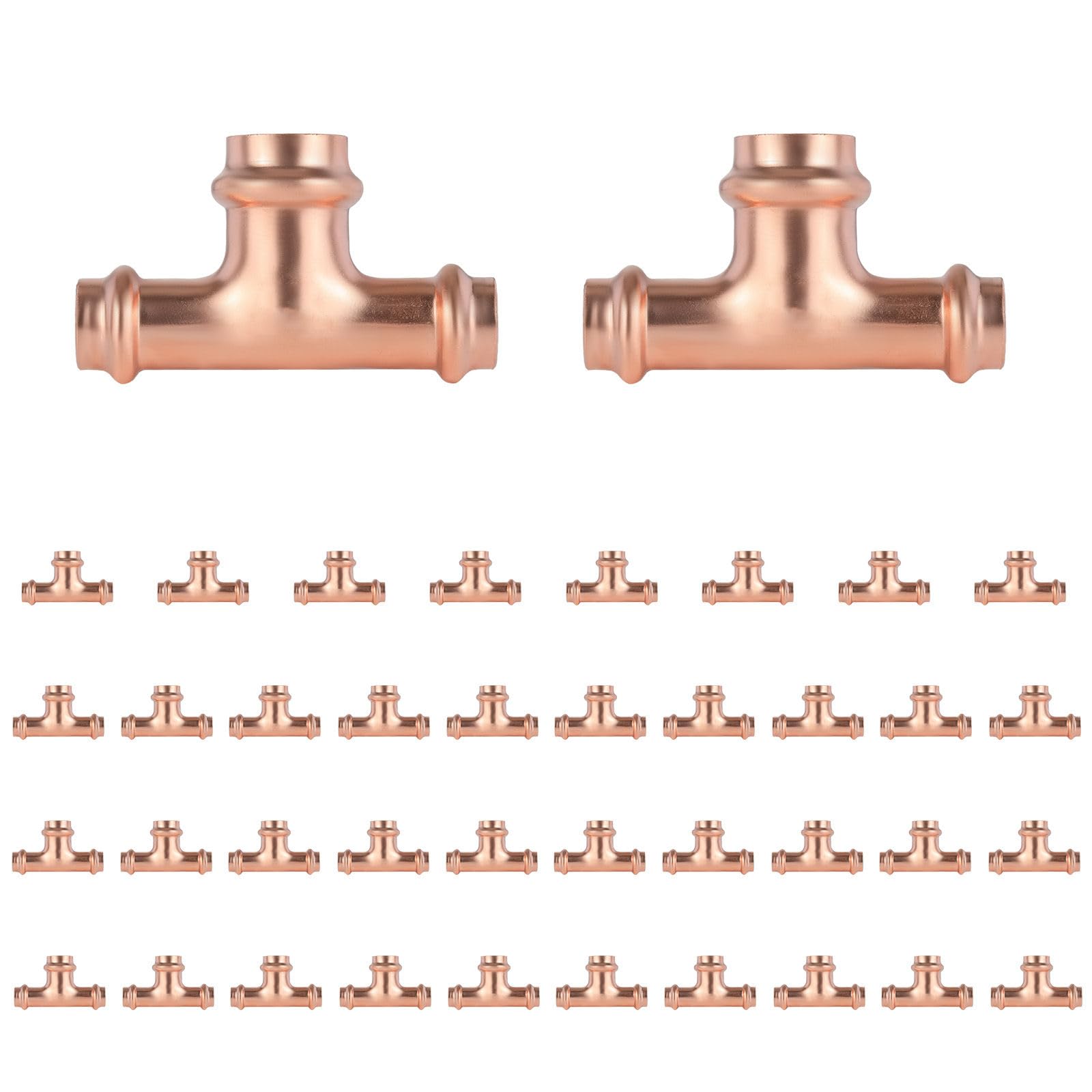 Paquete de 40 Conectores en T reductores de Cobre GUOFIS, 3/4" P x 3/4" P x 1", Conector en T Reductor de presión para plomería, Conector de Tres vías para derivación de tamaño de tubería.