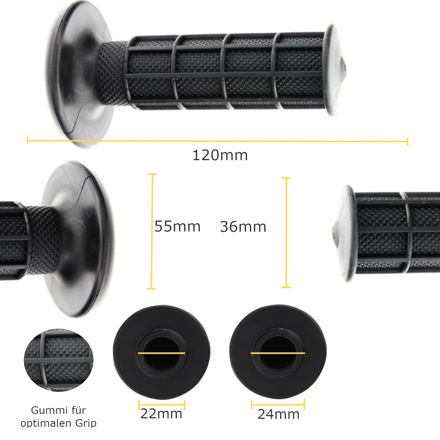 Area1 Uniwersalne uchwyty na kierownicę motocykla, 2 sztuki, 1 x 22 mm + 1 x 24-25 mm (7/8/1"), czarne, kompatybilne z KSR, (retro)