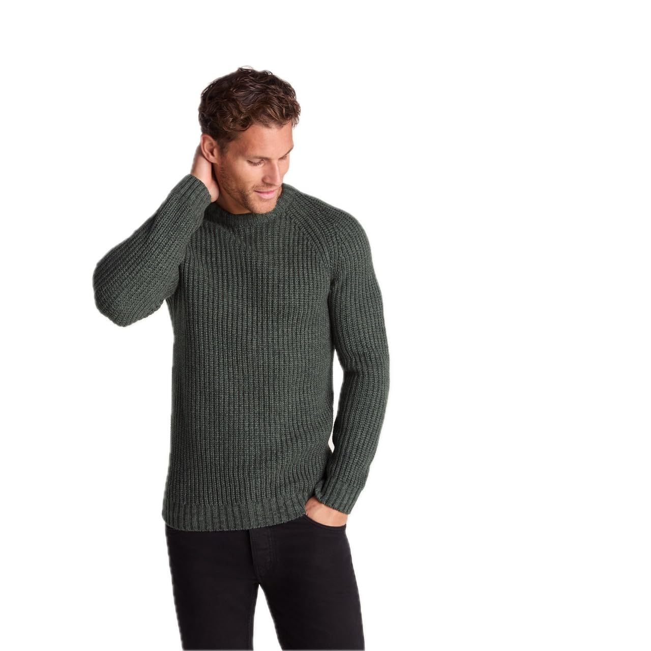 Tog24 Men's Mid Grey Leonard Knitted Sweater, S Chunky Knit Jumper With Striped Pattern, Knitwear Jumper With Ribbed Hems And Contrast Colourway