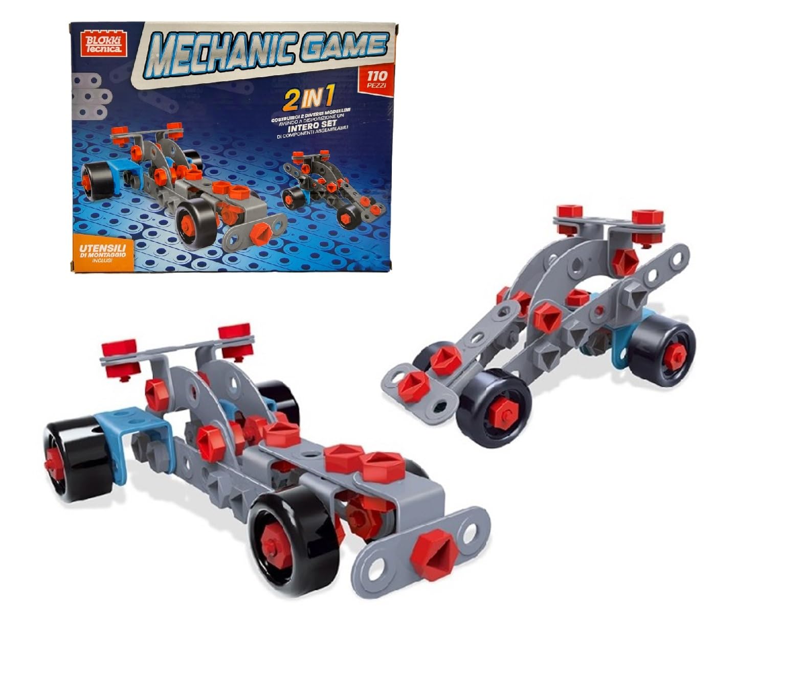 2-in-1 Children's Mechanical Buildings for Cars Motorcycles Quad Robot Scraper Plane Truck with Tools Construction for Children Vehicles to Assemble Technical Building Blocks (Car/Auto Sport)