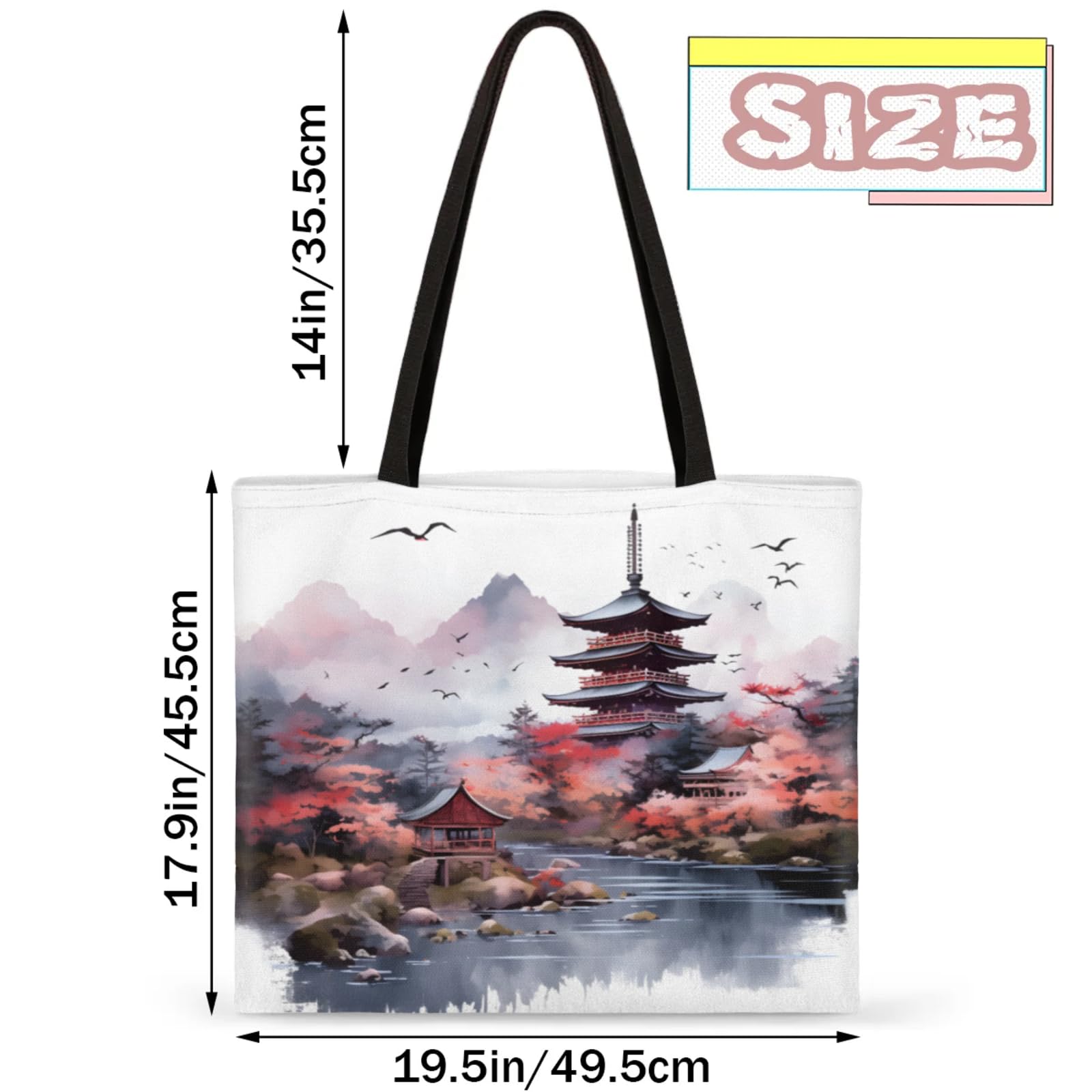 Mularoka Beautiful Scenic Tower Square Canvas Tote Bag Top Handle Purses Stylish Women Canvas Shoulder Tote Bags Reusable Handbags for Work Travel Picnic Beach Shopping Gym Hiking