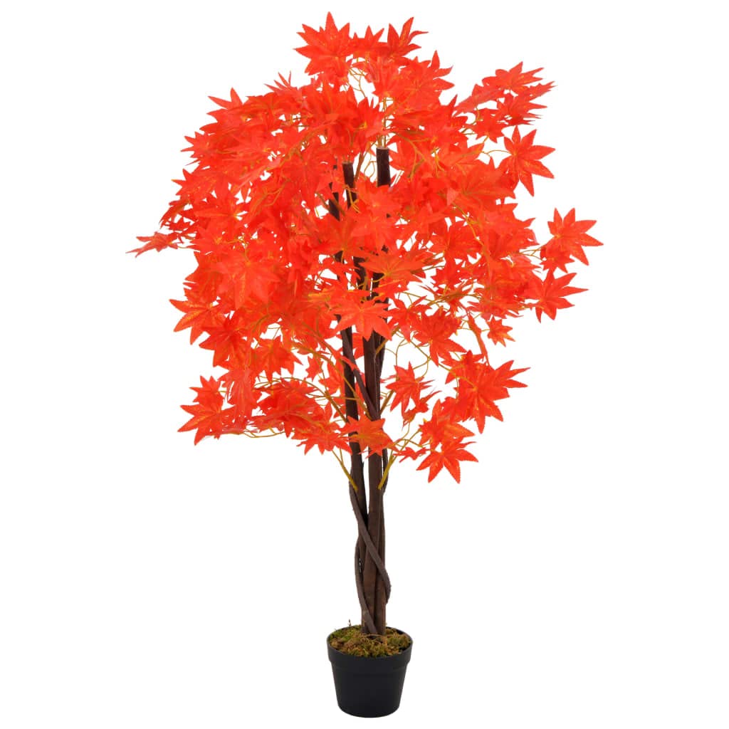 Vidaxl Red Artificial Plant Maple Tree With Pot Home Office Indoor Outdoor Authentic Realistic Faux Fake Flower Greenery Decoration 120Cm