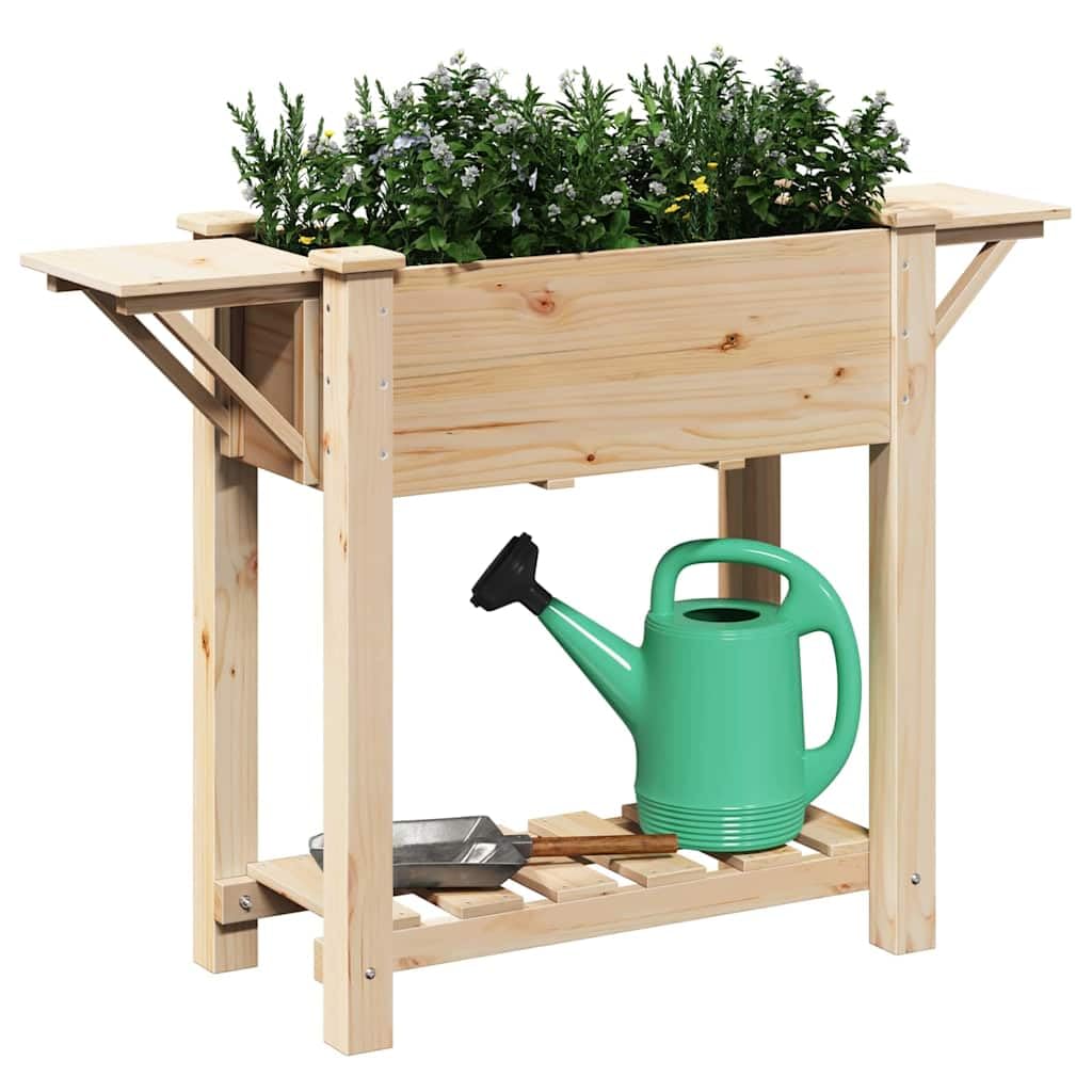 Jardinera de jardín con estante beige 111 x 37 x 76,5 cm de madera de abeto, resistente estante para plantas para patio y jardín, práctico espacio de almacenamiento para herramientas, diseño