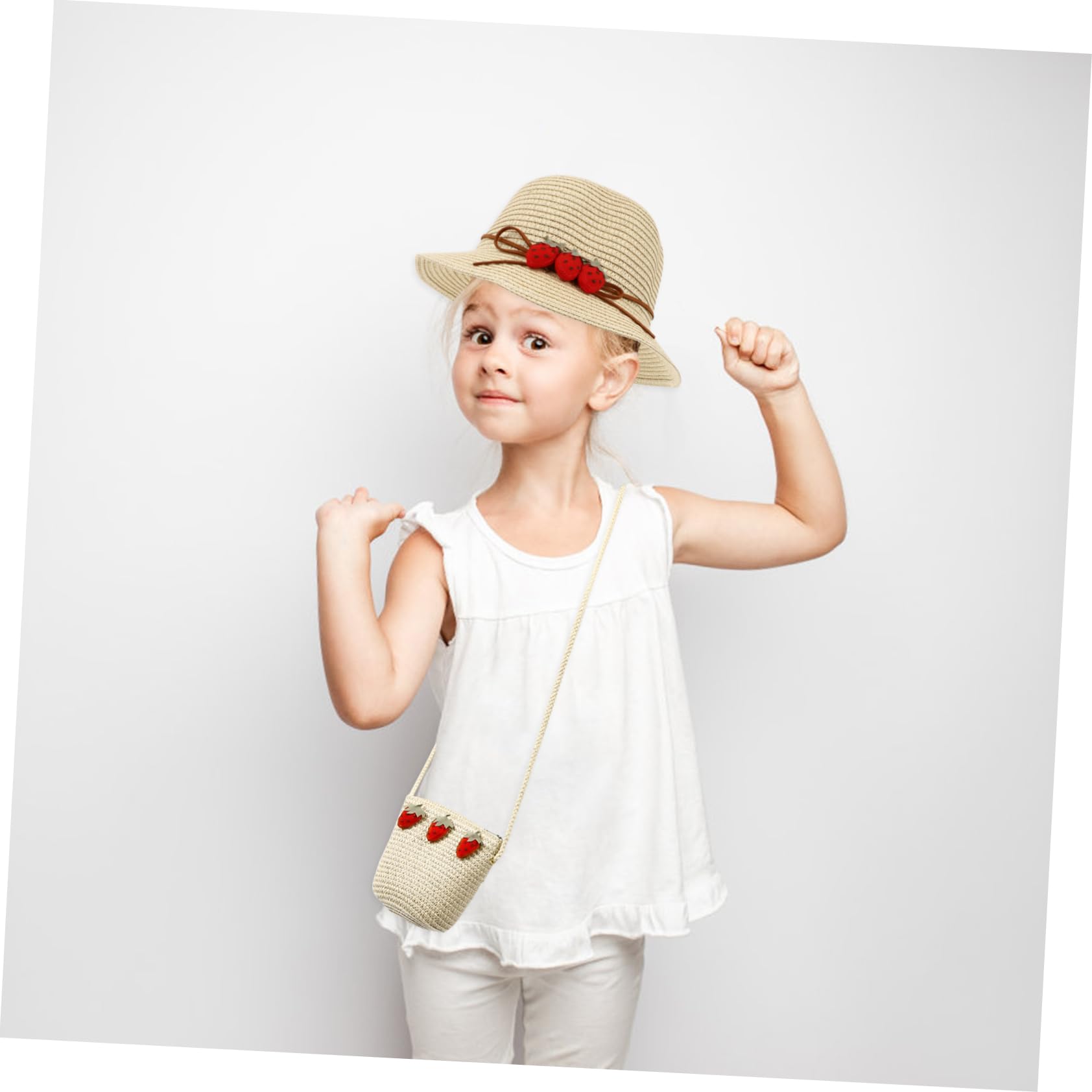 Sombrero de para Niñas con Bolsa de Verano Beige Protección Solar y Transpirable para Playa y Actividades al Aire