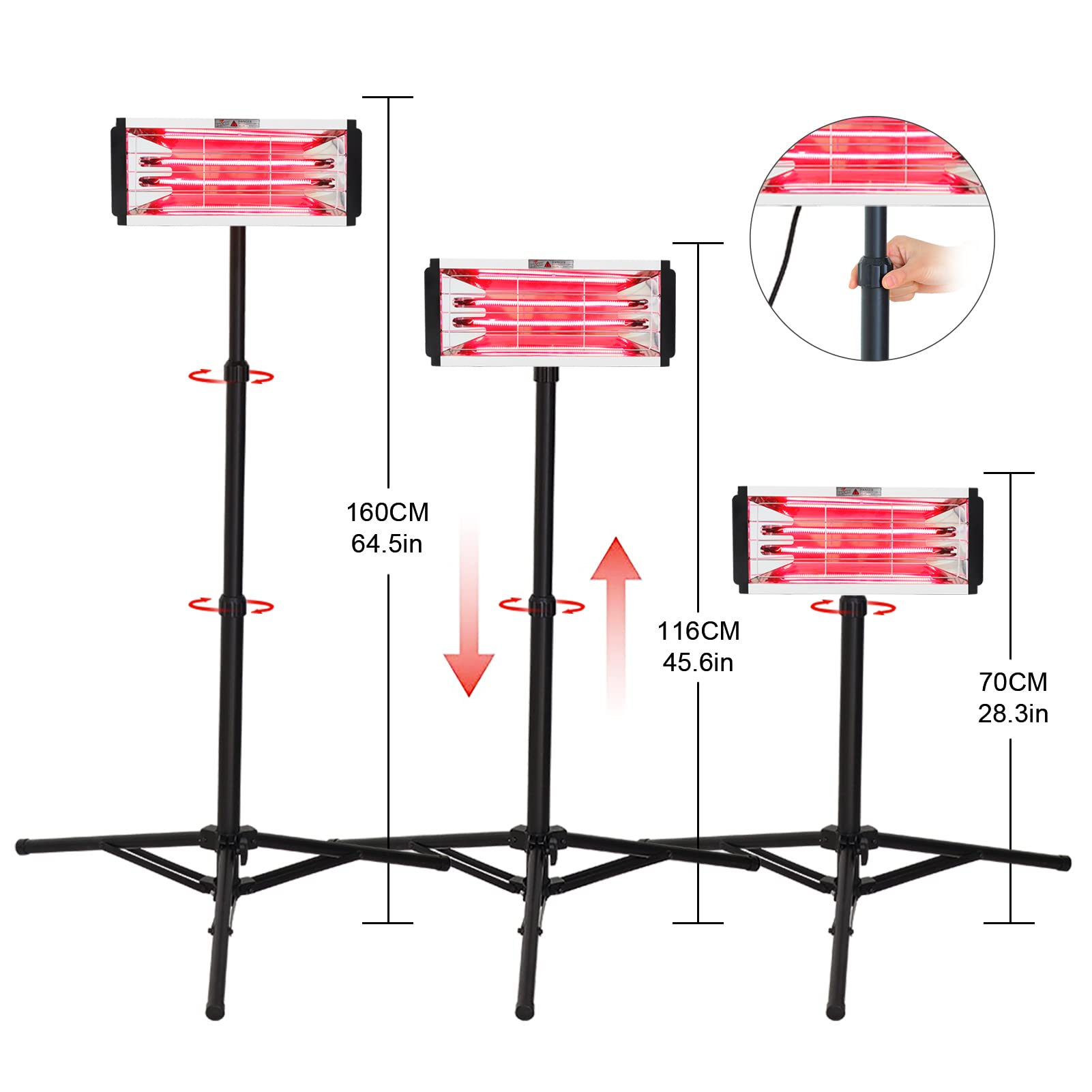 DATOUBOSS Secador de Pintura Infrarrojo 2000W, Lámpara de Curado de Onda Corta para Reparación de Carrocerías de Automóviles, con Temporizador 0-90 Min, Soporte Ajustable, 230V