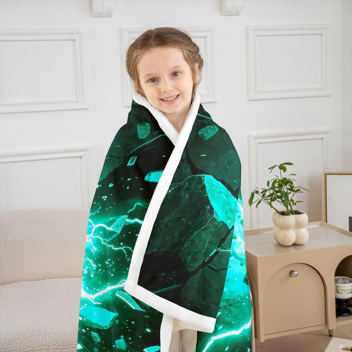 Feelyou Soccer Fleece Throw Blanket Football Sports Sherpa Blanket for Kids Women Men Plush Fuzzy Gaming Sports Queen 90"x90" Teal Lightning for Bed Couch Chair Living Room Bedroom Decor image 5