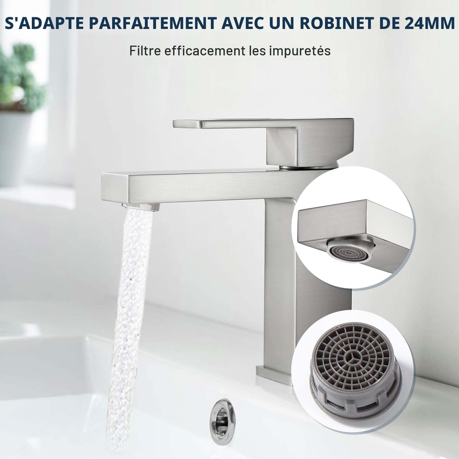 Vinabo Mousseur Robinet M24 Acier Inoxydable Aérateur Brise Jet Cuisine Salle de Bain Argent