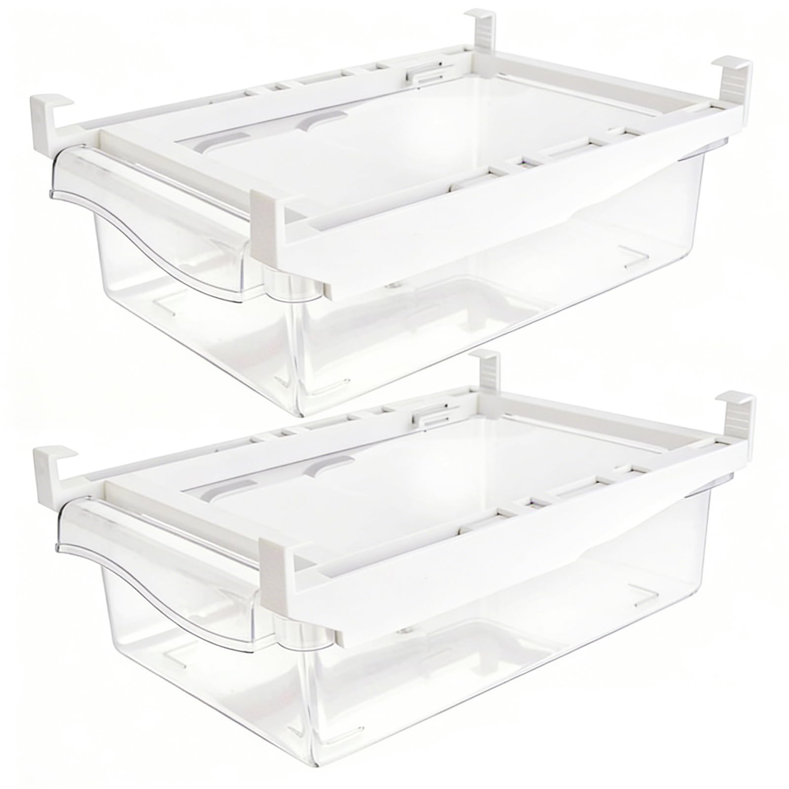 2Pcs Fridge Drawers Pull-Out Storage, Plastic Fridge Organisers Drawers with Handle, Clear Adjustable Fridge Storage Organisers for Fruits Vegetable Egg Meat