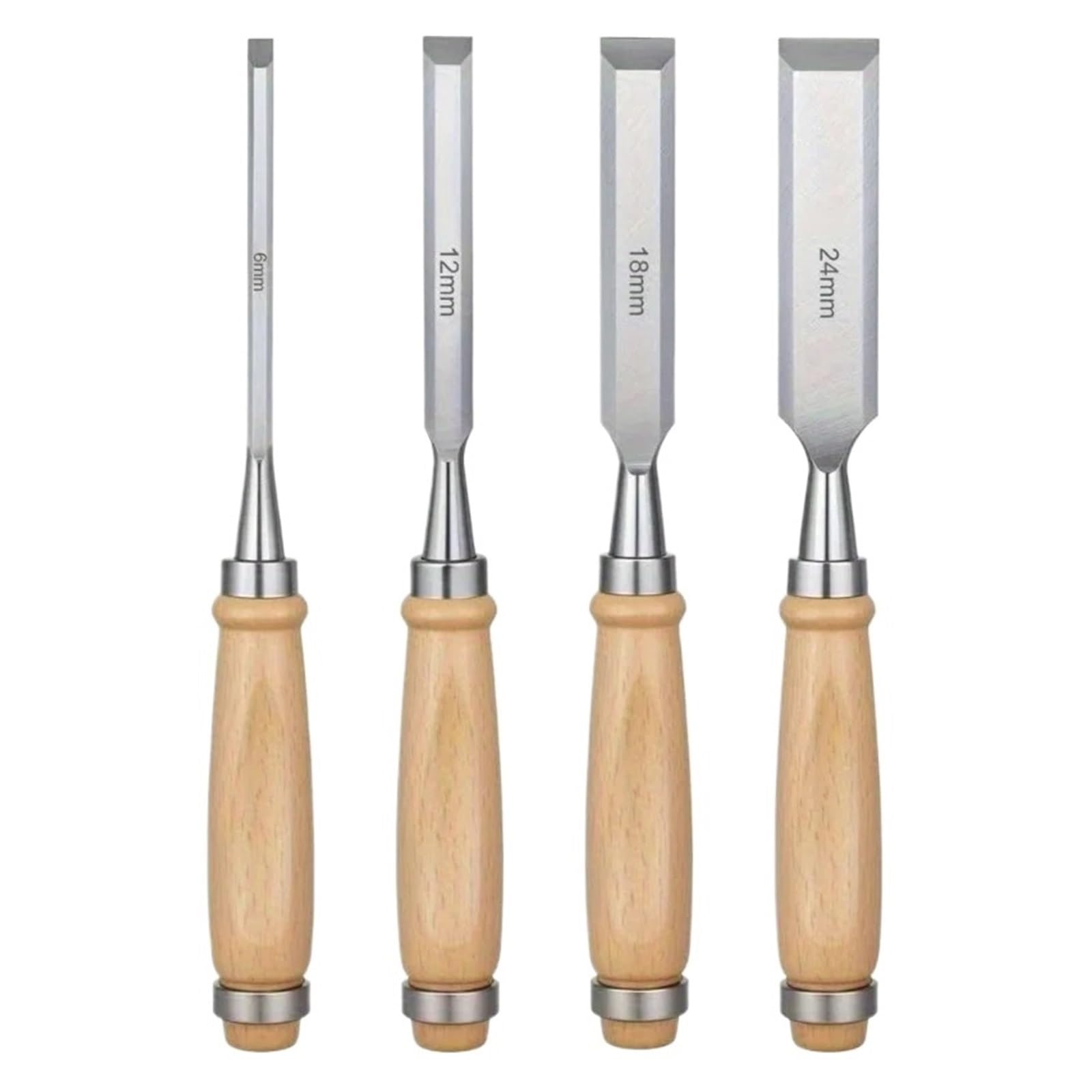 Set Di 4 Scalpelli for La Lavorazione Del Legno 6/12/18/24mm Smussati Lame In Acciaio Al Cromo Vanadio Massello