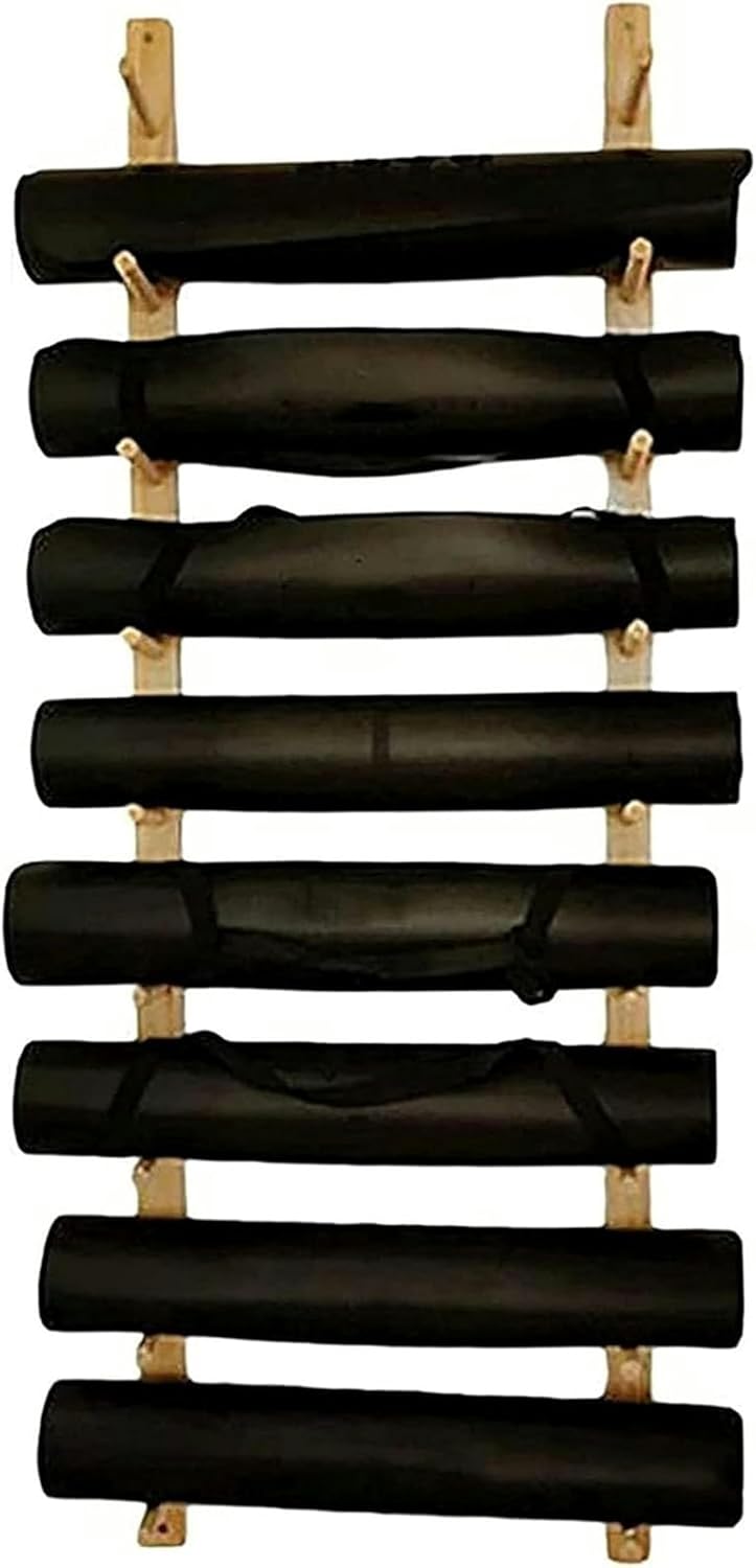 Wooden Yoga Mat Storage Rack, 6/9 Tier Roller Storage Holder Wall Mount, Large Capacity Exercise Mats Display Stand Wall Yoga Shelf for Gym Studio Office Foam
