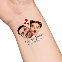 Vista 13 de Tatuajes temporales de corazón personalizados con texto y nombre, tatuaje temporal personalizado con cara para adultos, parejas, mujeres, hombres