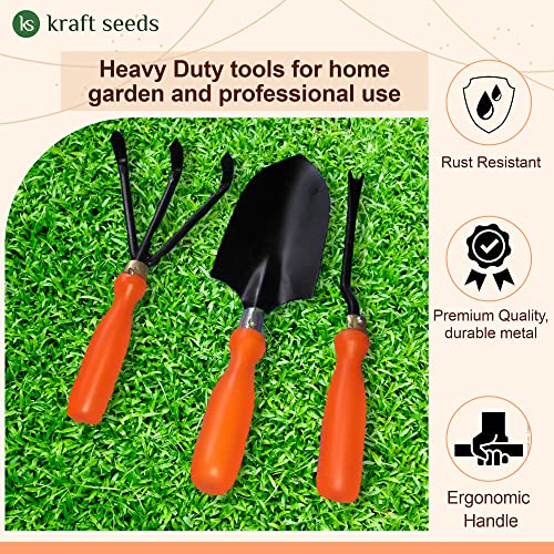 Kraft Seeds by 10CLUB Garden Tool Set - 3 Pcs (Big Shovel, Cultivator, Weeder) | Terrace Gardening Accessories | Gardening Tools Kit for Home Gardening | Essential Farming Spade, Trowel, Tiller