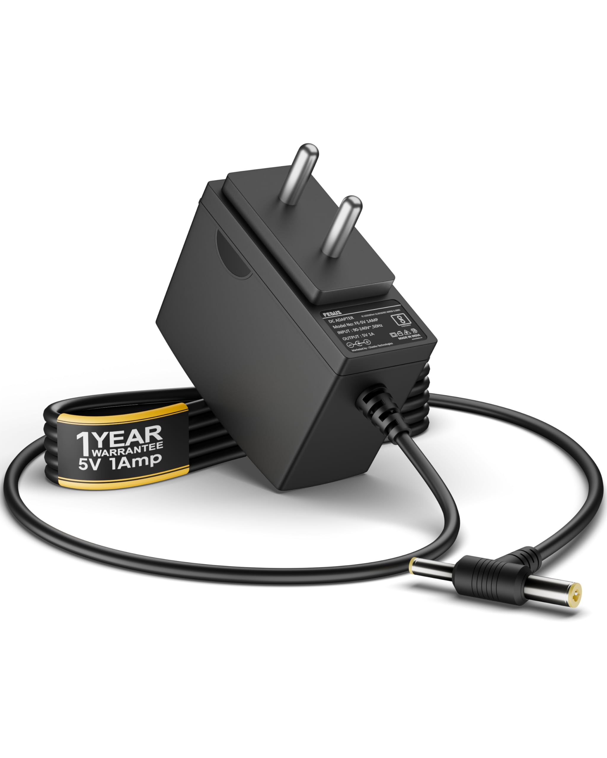 FEDUS VOLTURA 5V 1A DC Power Adapter (2 Meter Long Wire) | 5 Volt 1 Amp AC to DC Charger for Set Top Box, CCTV, Router, LED Strip | Dual Connector (5.5mm & 4.0mm Pin) | Surge Protection & ABS Body