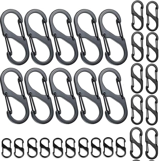 30 Pcs Small Carabiner Clip,3 Sizes S Carabiner Keyring ClipAluminum Alloy Carabiners Mini Metal Double Clip Hook,S Type Buckle Double Clip Hooks for Outdoor Camping Hiking
