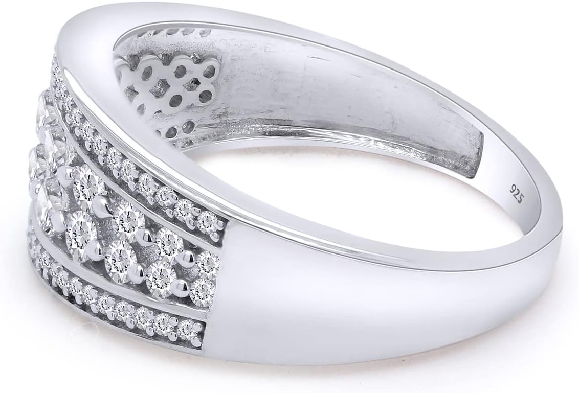 SAVEARTH DIAMONDS 0.70 Carat (Cttw) Round Cut Lab Created Moissanite Diamond Four Row Wedding Band Ring For Women In 14k Gold Over Sterling Silver (VVS1 Clarity)