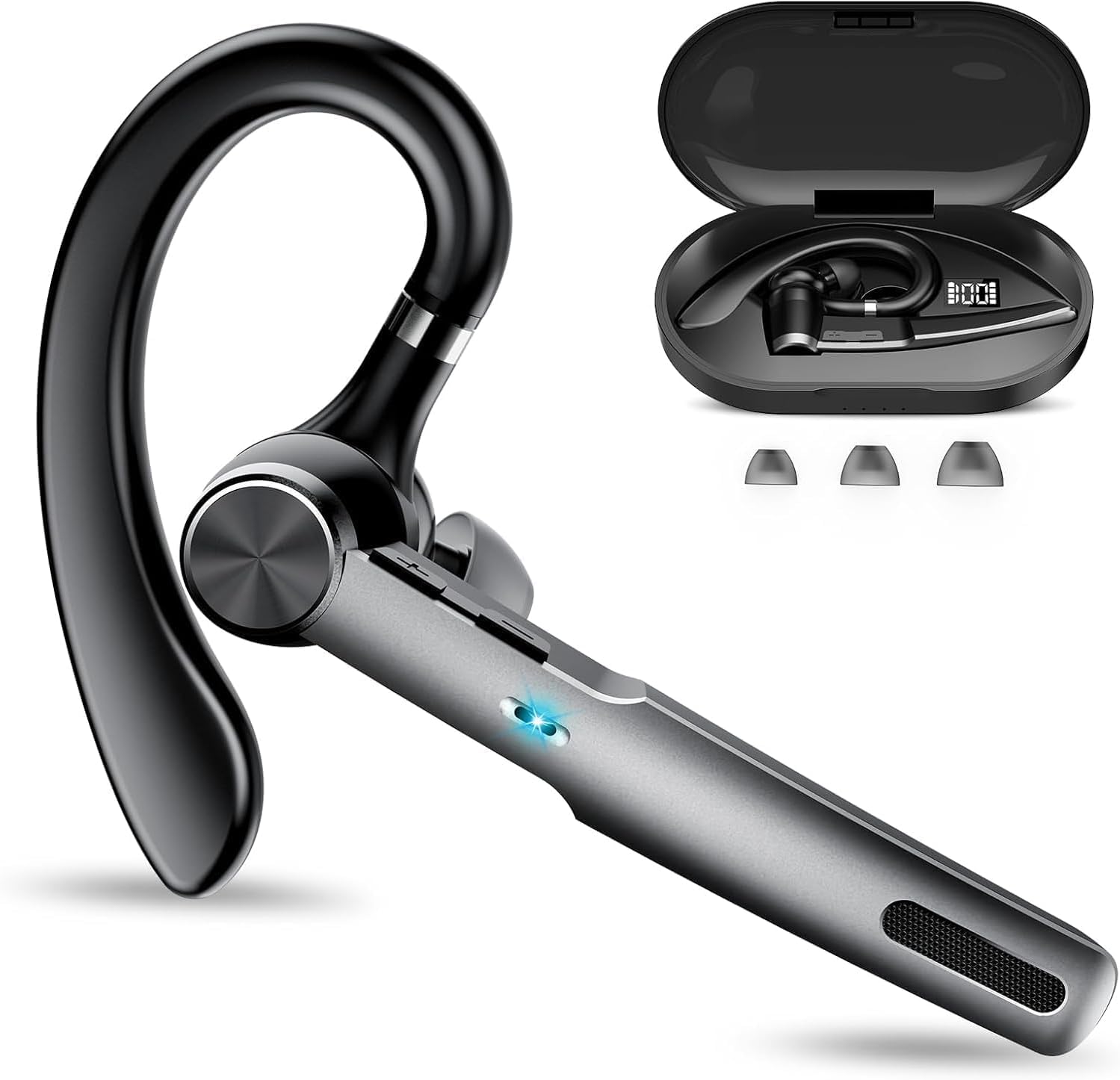 Bluetooth Headset Wireless Freisprech Telefon, 5.3 Bluetooth Headset Handy mit 60H Spielzeit, ENC Dual Mic Geräuschunterdrückung Ohrhörer, Earbuds mit Ladecase für Business/Büro/Autofahren, Schwarz
