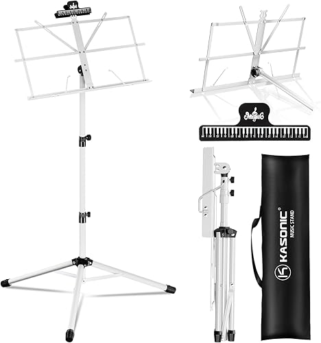 K KASONIC - Soporte de música, 2 en 1 de doble uso plegable para partituras y soporte para libros de escritorio, portátil, ligero con soporte para