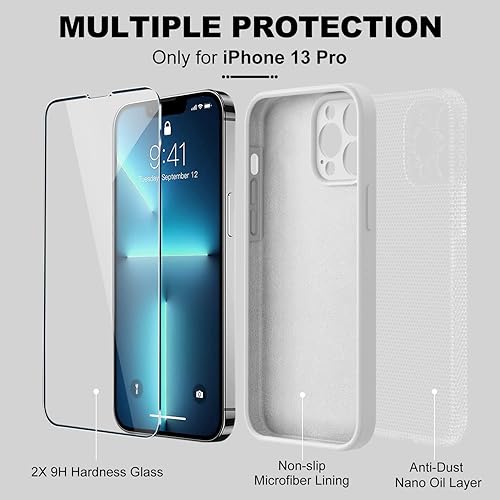 Miniatura 785 de BossKiss Funda compatible con iPhone 14 Pro, silicona mejorada [protección de cámara] [2 protectores de pantalla 9H], forro interior de microfibra