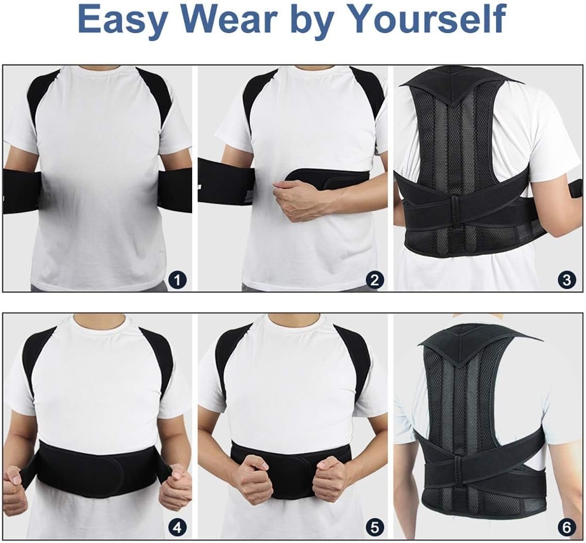 Plus Size XS-5XL Fully Adjustable Posture Corrector Scoliosis Back Brace Men Women Spine Straightener Shoulder Neck Clavicle Support Lumbar Brace Hunchback Correction(Black,X-Small)