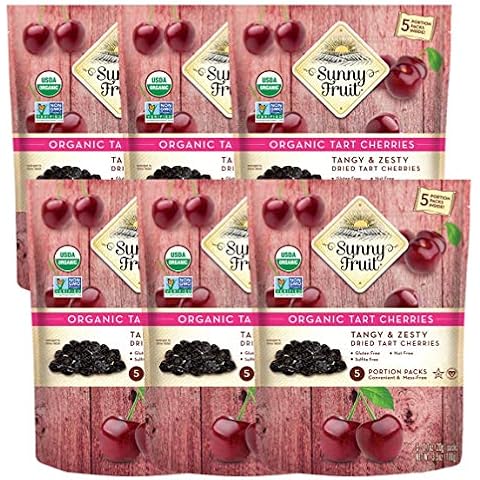 Sunny Fruit Soft Organic Dried Tart Cherries - 6 Bags (30 Individual Portion Packs) | Healthy, Convenient Snack Packs | ORGANIC, NON-GMO, VEGAN, HALAL, KOSHER, NO PRESERVATIVES Cover