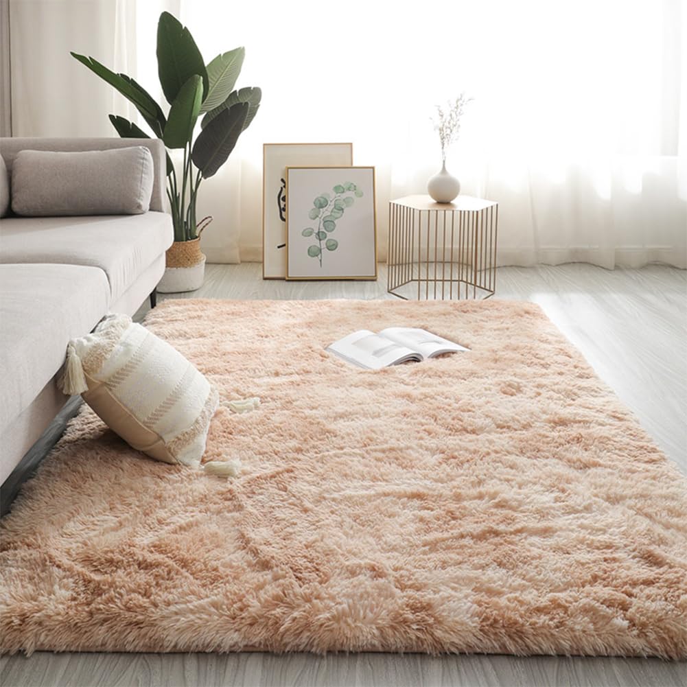 Tapis moderne pour chambre et salon moelleux couleur camel beige 200x230