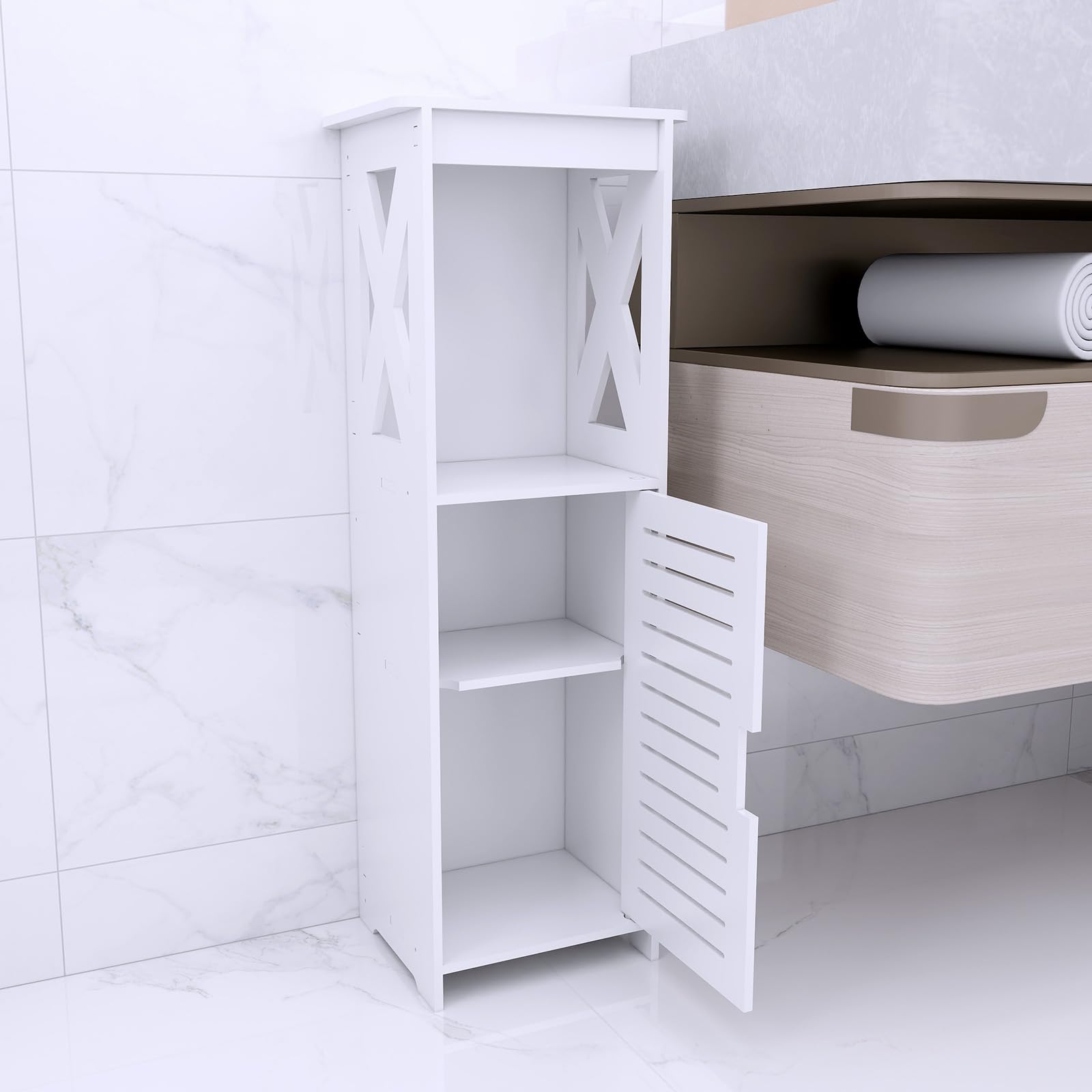 LANTUS - Mueble de almacenamiento para inodoro, armario, estante ajustable, patas resistentes al agua, pequeños espacios, pequeño armario de baño para cuarto de baño, sala de estar, 26 x 20 x 75 cm