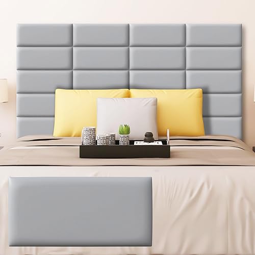 Raycity Paneles de pared tapizados de color blanco para despegar y pegar, paquete de 4 paneles de 7.8 x 15.7 pulgadas, panel de pared 3D