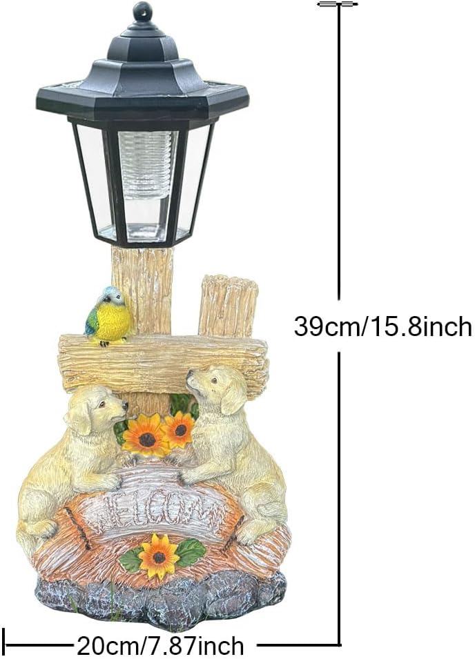 Outside Dog Statue with Solar Lantern, Garden Welcome Sign Dog Solar Figurines Light, Patio Outdoor Decoration, Balcony Lawn Decor, Unique Birthday House Warming Gift for Women, Mom, Grandma