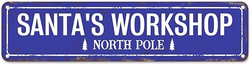 Vista 75 de Santa's Workshop North Pole Street Letreros personalizados de metal para exteriores, letrero de metal de bienvenida para Navidad, decoración