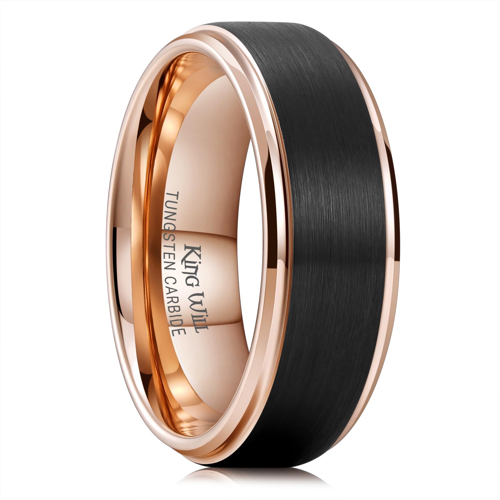King Will Mens Brushed Wedding Band, Two Tone Matte Step Edges/Pipe Cut, Tungsten Carbide Anniversary Promise Rings Comfort Fit
