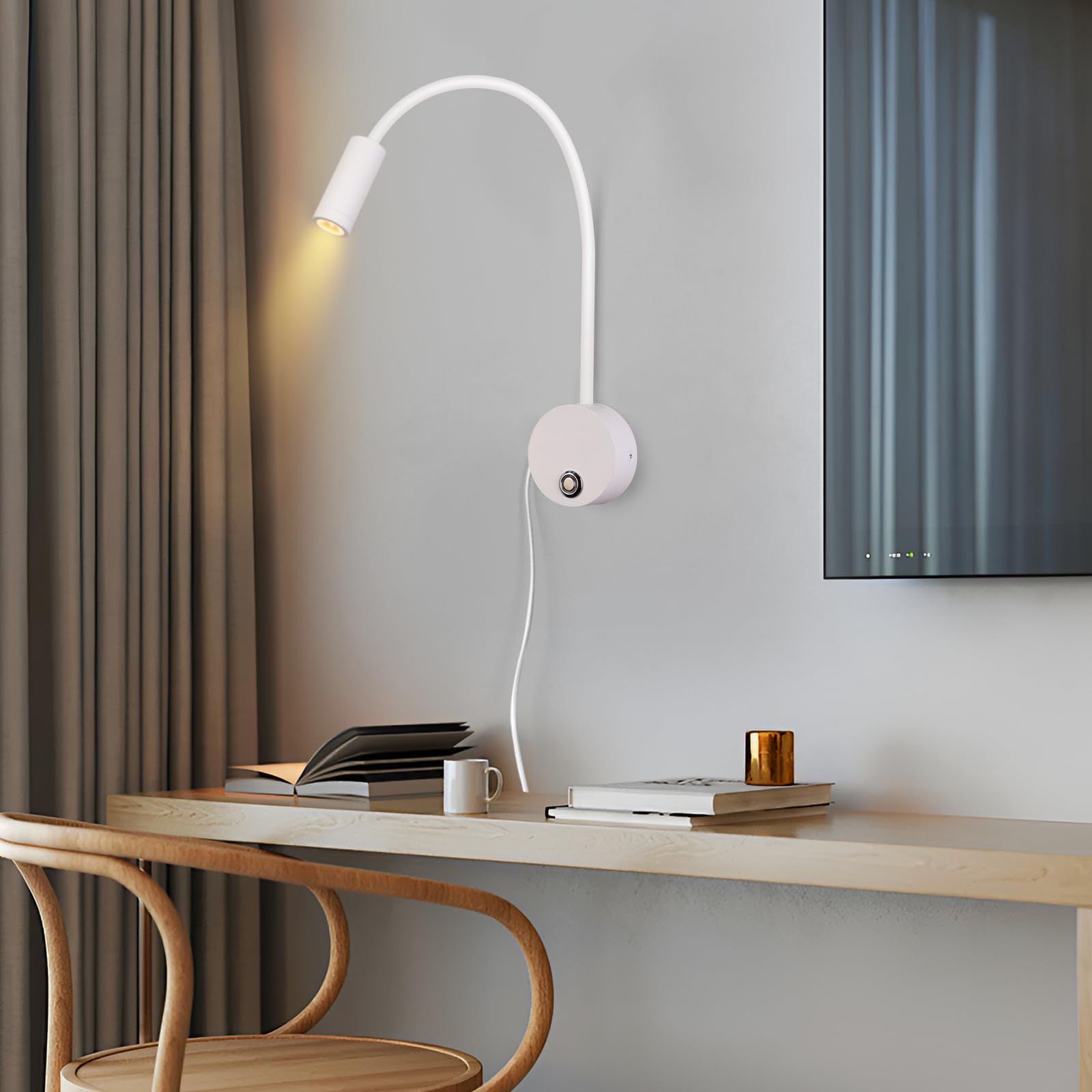ERWEY Lampada da lettura a LED, lampada da letto camper a collo d'oca flessibile con USB, 2 pezzi lampada da lettura con touch dimmerabile 3000k-6000k per illuminazione interna, bianco