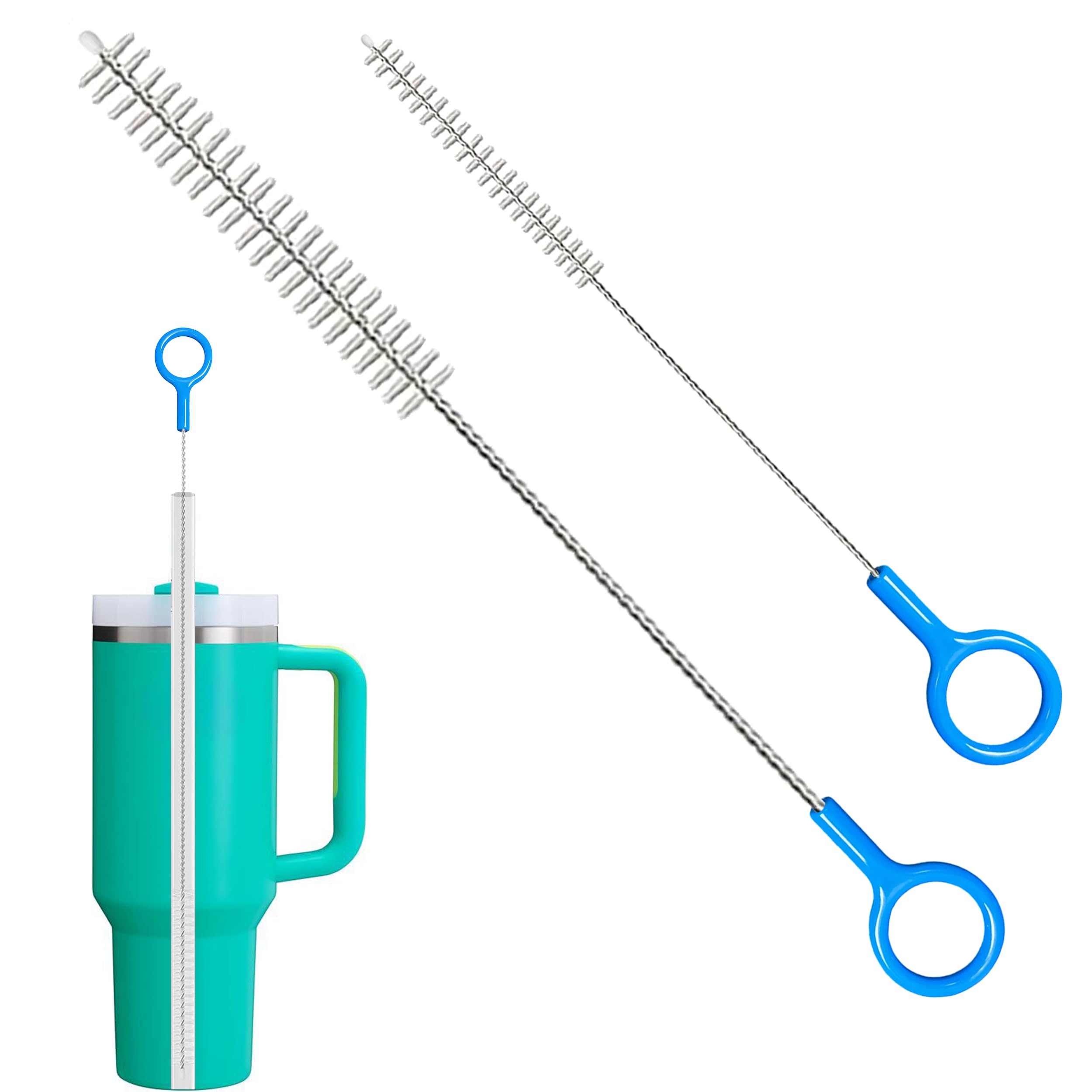 Straw Cleaner Brush for Baby Bottle, Extra Long 12inch Straw Brush Cleaner with 3mm Bold Stainless Steel Wire,10inch Reusable Straw Cleaning Brush Suitable for Stanley Cup and Tumblers(2 Pack).