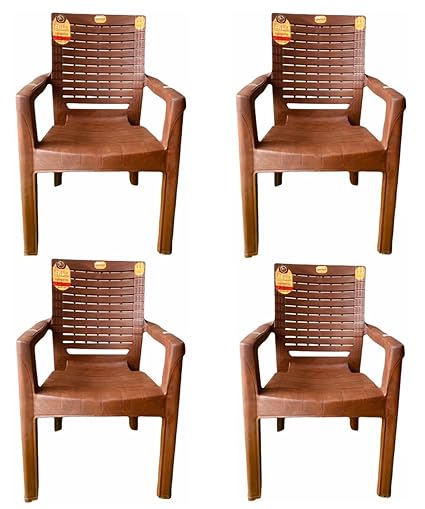 ANMOL Endeavour Brown Set of 4 Chair Fully Comfort nd Weight Bearing Capacity 150 kg Outdoor Chair Plastic Outdoor Chair (Brown, Set of 4, Pre-Assembled)