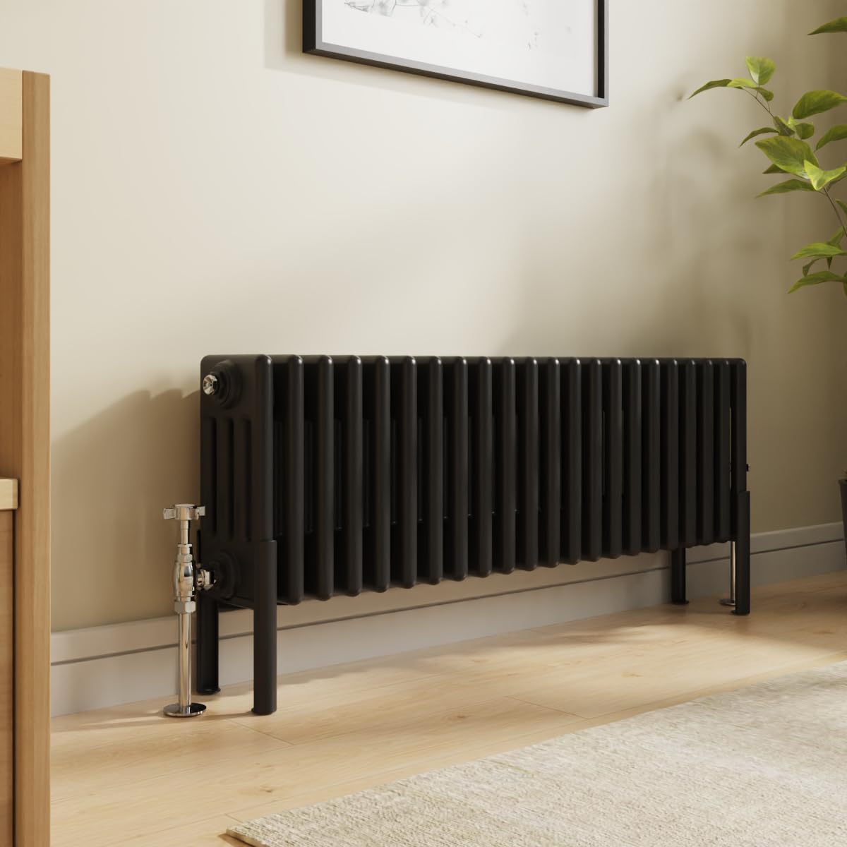 Nrg Black Traditional 4 Column Horizontal Radiator 300X1010mm Central Heating Radiators