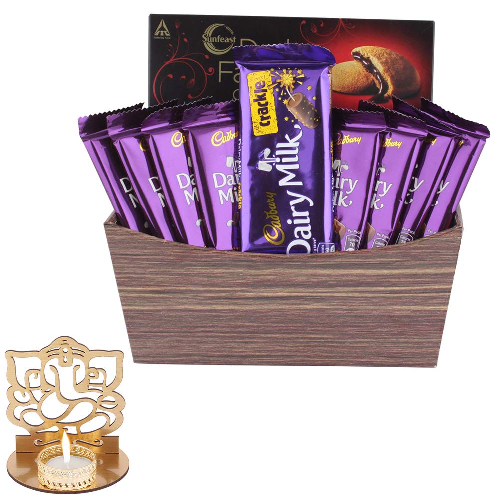 Buy SFU E Com Dairy Milk Crackle for Diwali & Wooden Ganesh Diya Gift