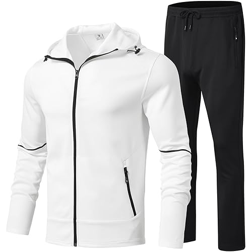 BGOWATU Men's Tracksuits Set Full Zip Jacket Hoodie Sweatsuit Running Sport Pants Outfits for Men with Zipper Pockets