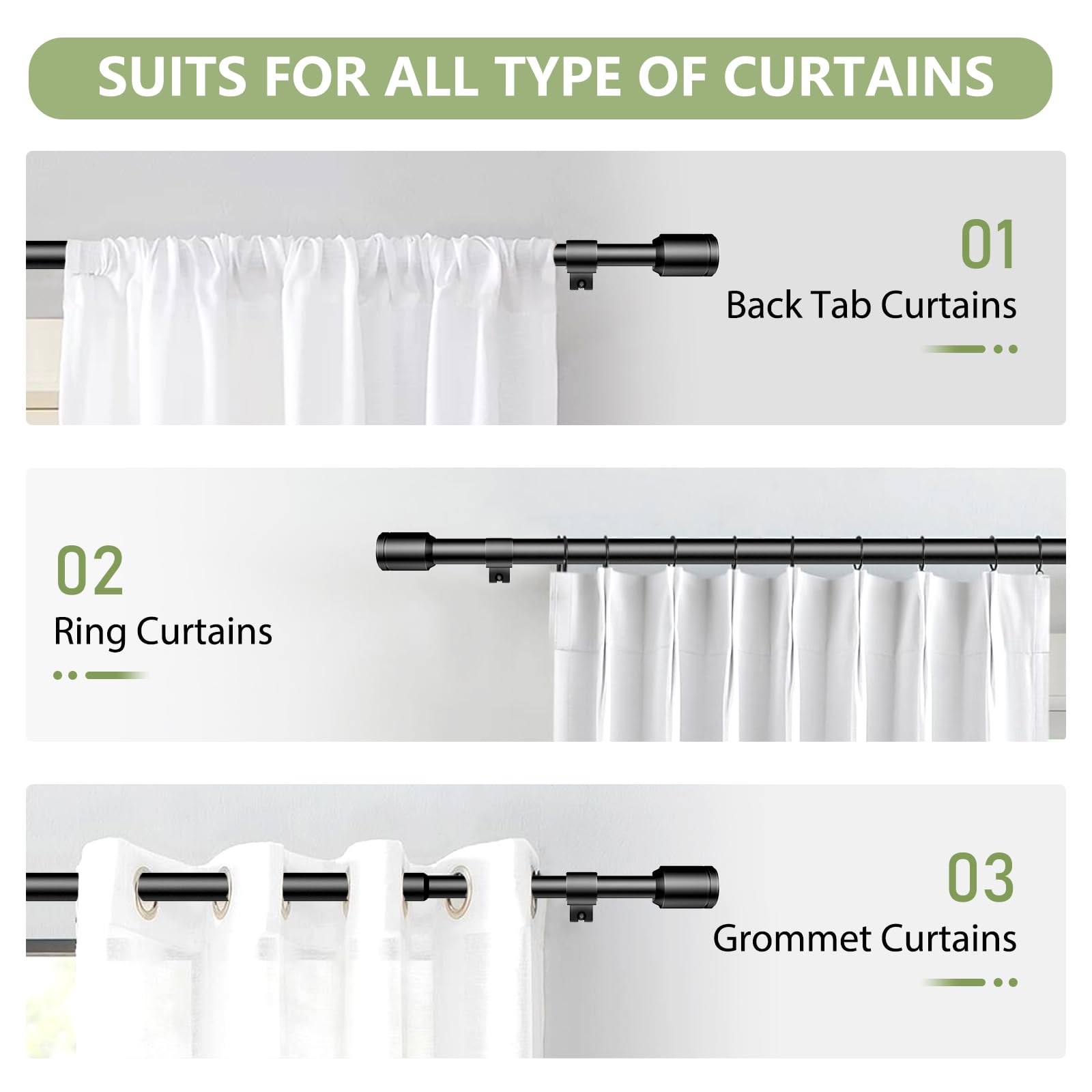 Adjustable Black Curtain Rods 1 Pack S5336