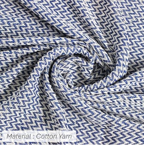 Image of Chevron 78X60 Inch Reversible Cotton Throw Blanket With Tassels| Blanket For Living Room, Sofa, Bed, Chair, Picnic & Used For Gift | Blue Narrow Chevron, Size - 200X150 Cm, 300 tc