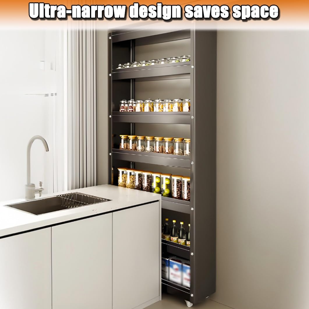 Carrito de almacenamiento de metal, carrito utilitario rodante con ruedas, organizador estrecho independiente para cocina y baño, ideal para espacios pequeños