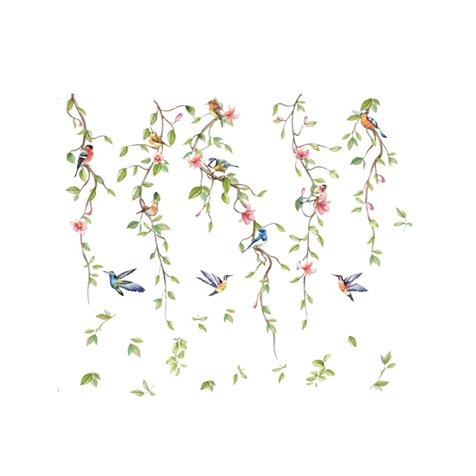 MKYYIOED Bird Wall Art Branches Flowers Birds Wall Sticker Living Room Background Decor Decals Bedroom Decoration Self-adhesive