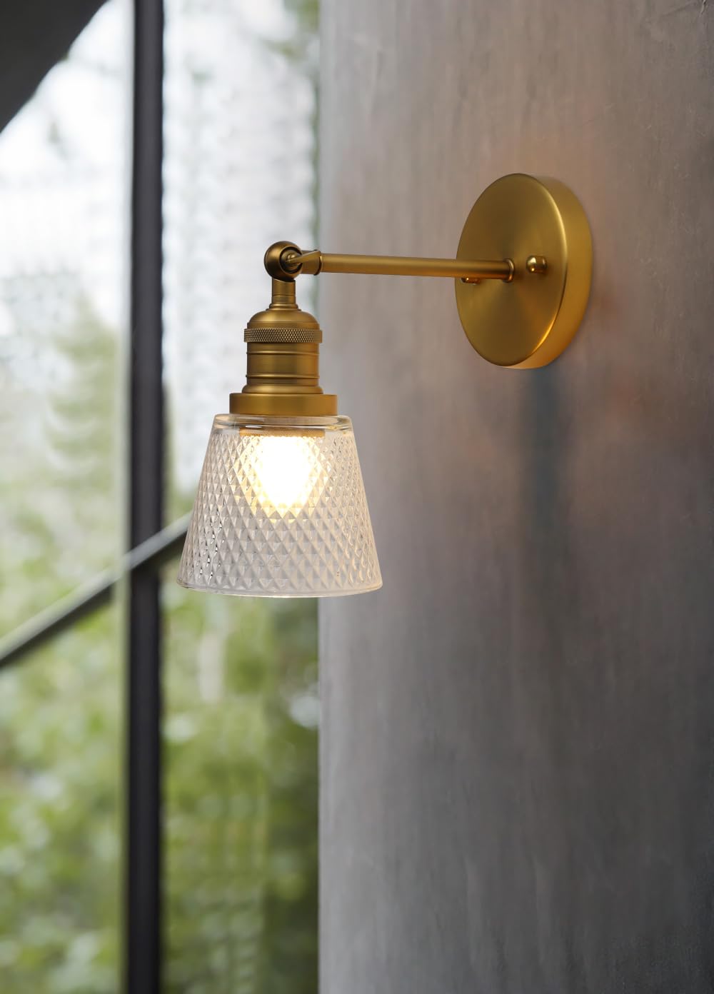 applique da parete in ottone con paralume in vetro, lampada da parete industriale per interni a 1 luce per camera da letto Bagno Vanity Corridoio sopra il lavello della cucina