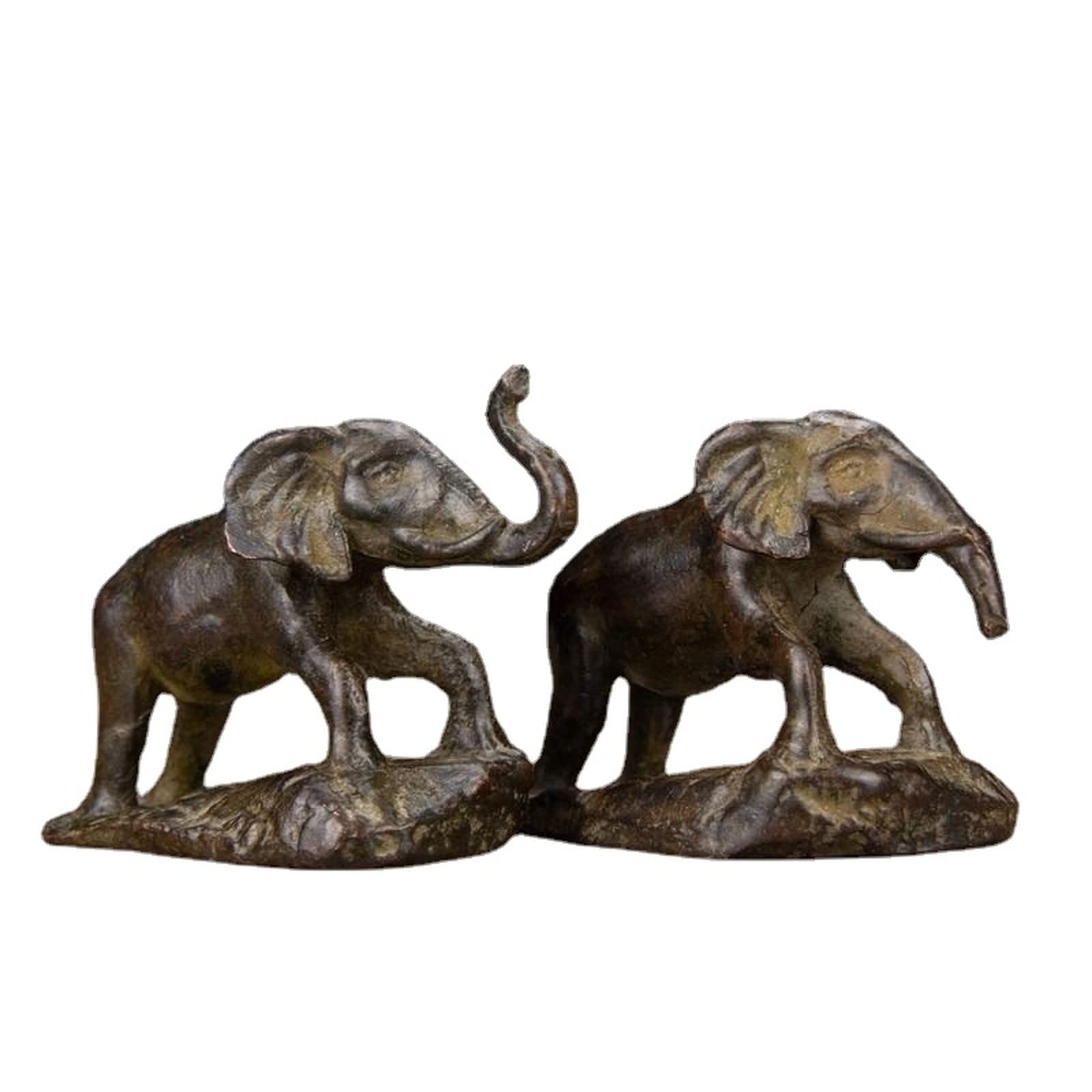 NGDFGR 2Pcs Brass Elephant Miniature Figurines,Animal Thai Elephant Statue Model Crafts Desktop Ornament Home Sand Table Garden Study Decor Accessories Paperweight