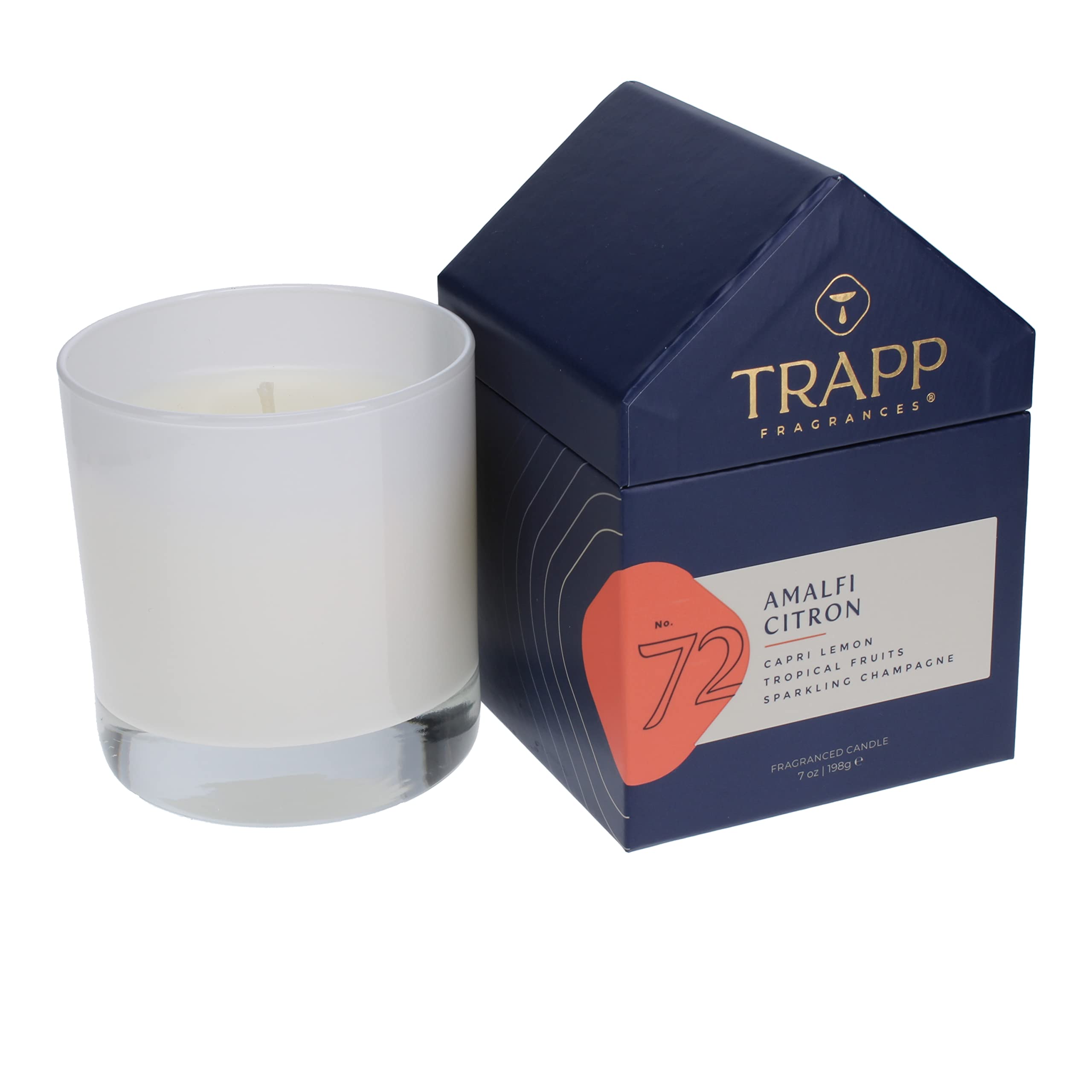 TrappNo. 72 Amalfi Citron - 7 oz. House Box Candle - Aromatic Home Fragrance with Fruity Scent of Capri Lemon, Tropical Fruits, & Sparkling Champagne Notes - Petrolatum Wax