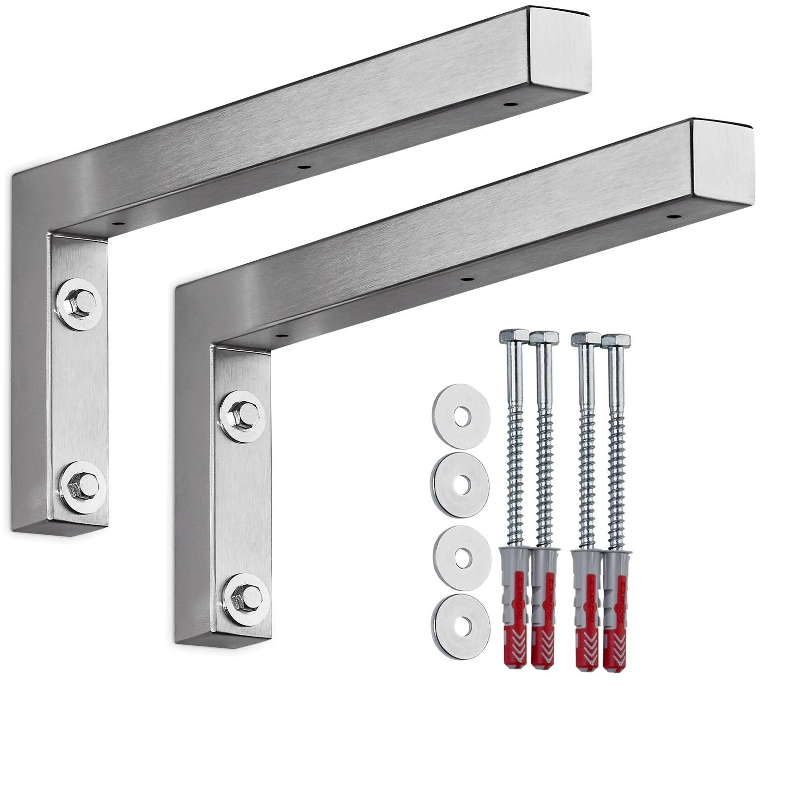 SOTECH 2er Set Wandkonsole in L-Form (350 x 150 x 30 mm, Edelstahl gebürstet), hochwertige Winkelkonsolen zur Wandmontage, besonders geeignet für DIY-Projekte