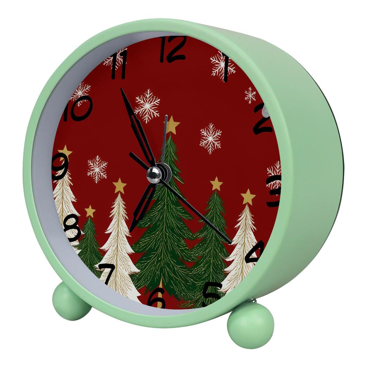 Luoweisi Analog Alarm Clock Christmas Tree Snowflake, Silent Non-Ticking with Night Light, Battery Operated, Round Desk Alarm Clock for Office, Bedroom, Elderly, Adults, Children, Student Gifts