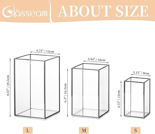 Miniatura 5 de Glasseam Juego de 6 portavelas de cristal transparente con forma de huracán, portavelas de metal negro moderno, portavelas cuadrados para mesa,