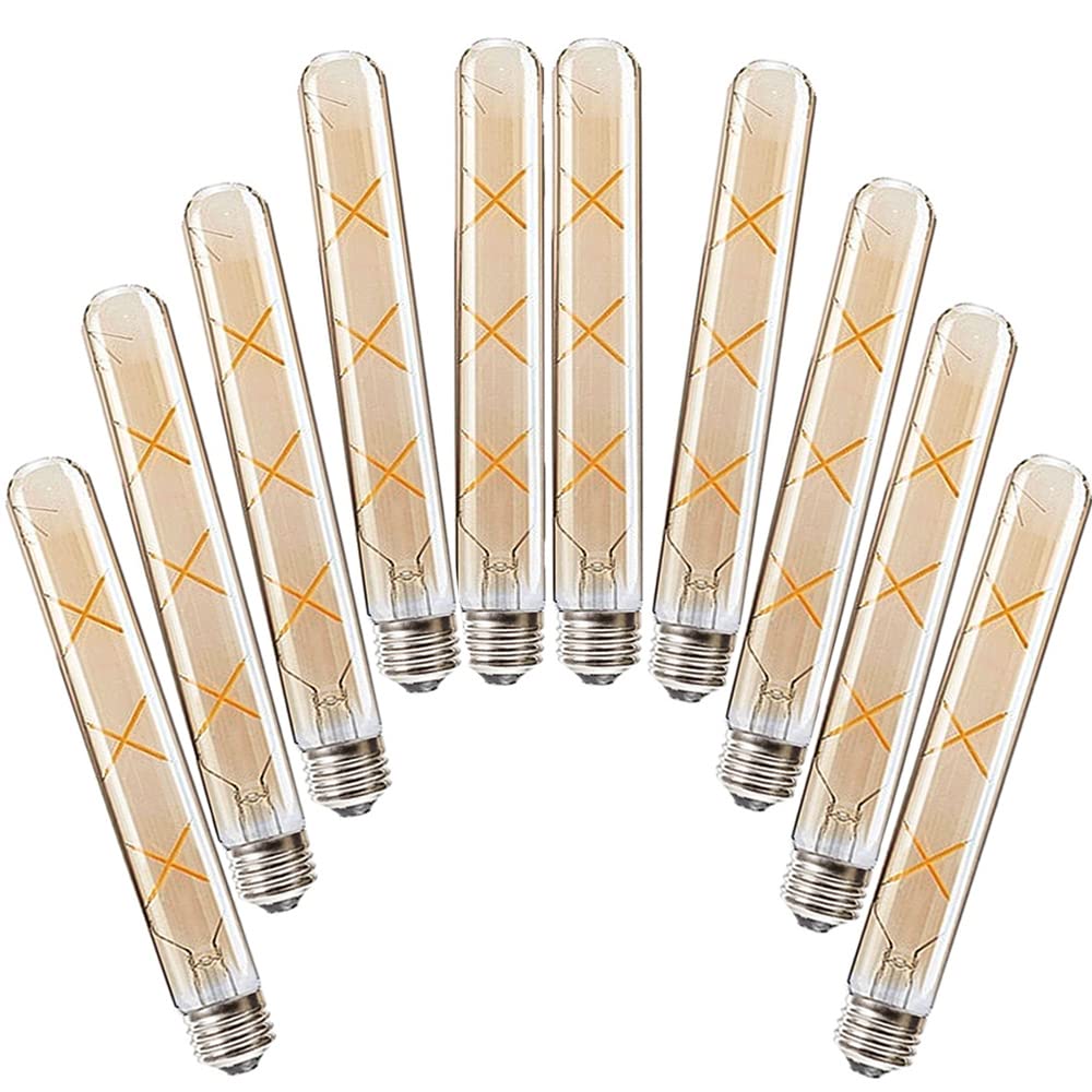 E27 T30-225mm 6W LED Edison Vintage Filament Ampoules(Équivalent Ampoule Halogène 50W) 500LM Blanc Chaud 2700K Non Dimmable E27 Lampe à Tubercule Rétro en Verre Ambré, 10 Paquets